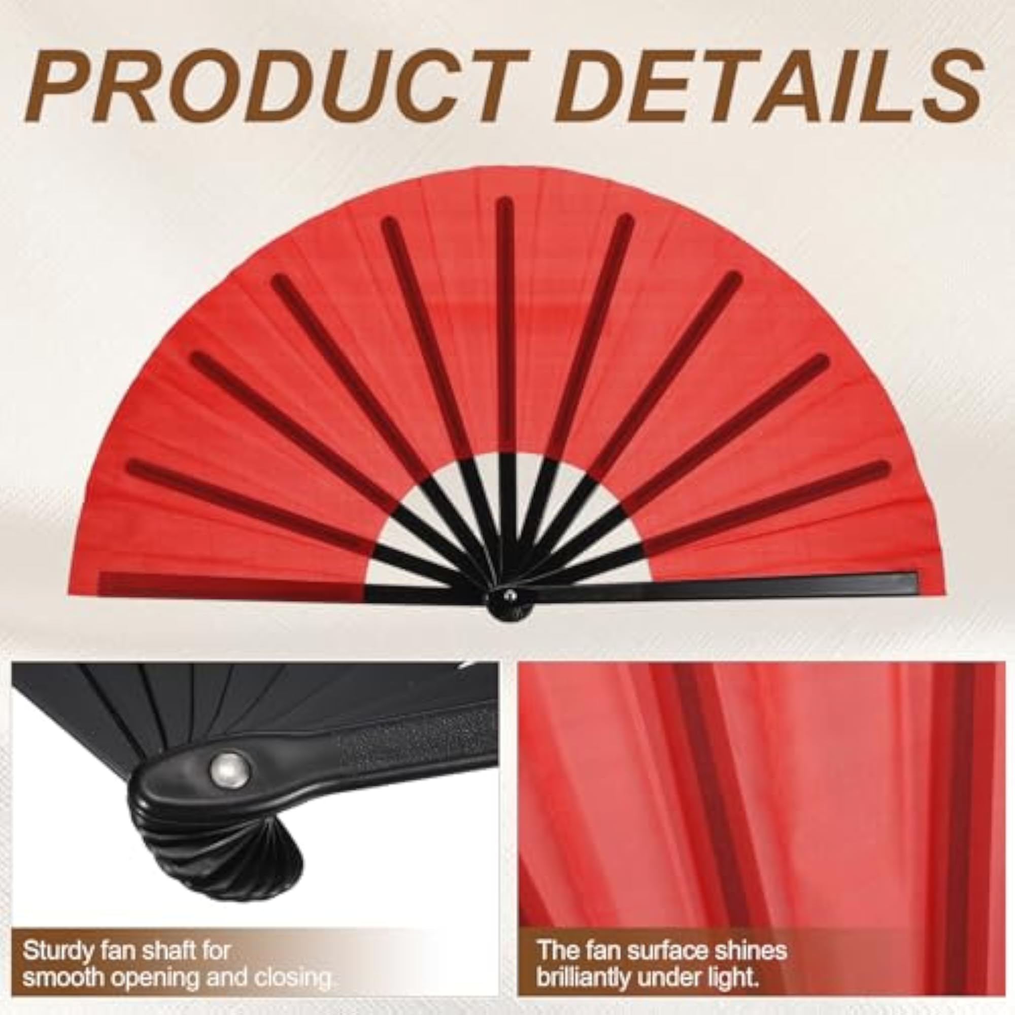 Large Decorative Handheld Folding Fan, Black & Red, 2Pcs